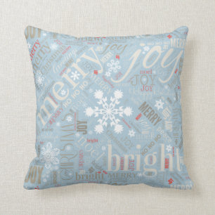 Weihnachtstext und Snowflake Muster Blau ID257 Kissen
