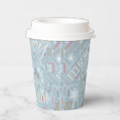 Weihnachtstext und Snowflake Muster Blau ID257 Pappbecher (Rechts)