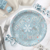 Weihnachtstext und Snowflake Muster Blau ID257 Pappteller