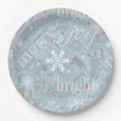 Weihnachtstext und Snowflake Muster Blau ID257 Pappteller (Vorderseite)