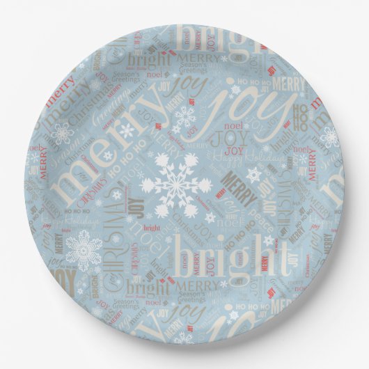 Weihnachtstext und Snowflake Muster Blau ID257 Pappteller (Vorderseite)