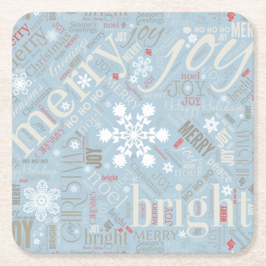 Weihnachtstext und Snowflake Muster Blau ID257 Rechteckiger Pappuntersetzer (Vorderseite)