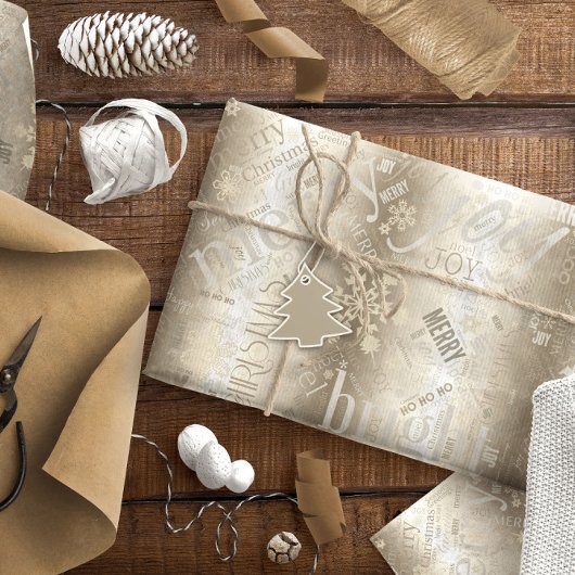 Weihnachtstext und Snowflake Muster Gold ID257 Geschenkpapier