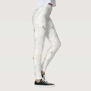 Weihnachtstext und Snowflake Muster Gold ID257 Leggings