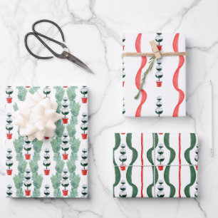 Weihnachtsthema Aquarellrot und Grün Geschenkpapier Set