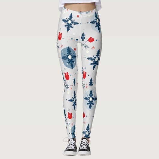 Weihnachtsthema Doddle Nahtloses Muster Leggings (Vorderseite)