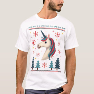 Weihnachtsthema Gestrickter Einhorn Einhörner T-Sh T-Shirt