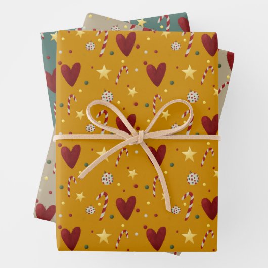 Weihnachtsthema handGezeichnet Nahtloses Muster Geschenkpapier Set (Beispiel)