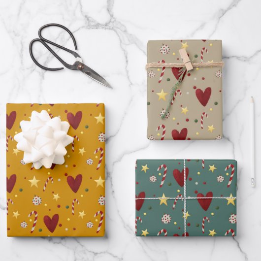 Weihnachtsthema handGezeichnet Nahtloses Muster Geschenkpapier Set (Vorderseite)