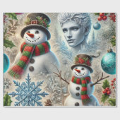 Weihnachtsthema Jack Frost und Schneemann 2 Geschenkpapier (Flach)