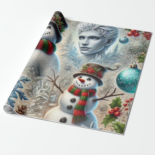 Weihnachtsthema Jack Frost und Schneemann 2 Geschenkpapier (Ungerollt)