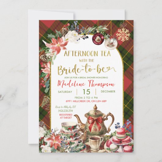 Weihnachtsthema Nachmittag Tee Party Brautparty Einladung (Vorderseite)