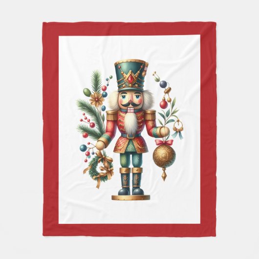 Weihnachtsthema Nutcracker auf Weiß Fleecedecke (Vorderseite)