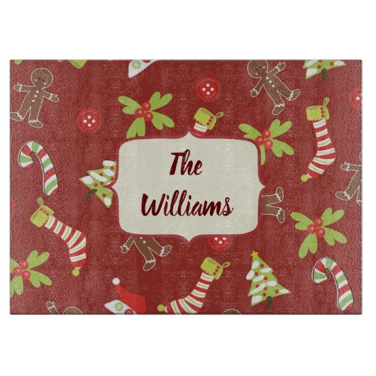 Weihnachtsthema Rot und Grün Schneidebrett (Vorderseite)