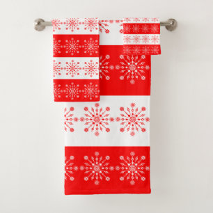 Weihnachtsthema Rot-Weiß-Streifen Schneemflocken Badhandtuch Set