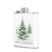 Weihnachtsthema Snowy Tree Retro Typografie Flachmann (Links)