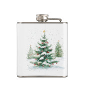 Weihnachtsthema Snowy Tree Retro Typografie Flachmann (Rückseite)