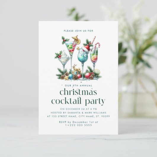 Weihnachtsthema Weihnachtscocktail Party Dankeskarte (Stehend Vorderseite)