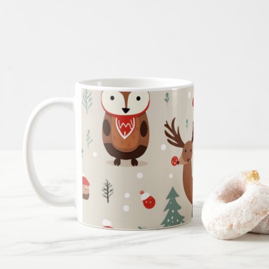 Weihnachtsthema Woodland Muster Kaffeetasse (Mit Donut)