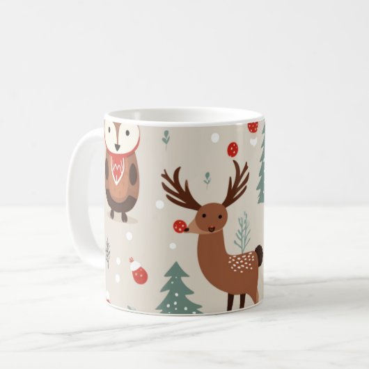 Weihnachtsthema Woodland Muster Kaffeetasse (Vorderseite Links)