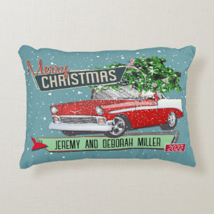 Weihnachtsthematisierte Retro-Klassiker-Automobile Dekokissen