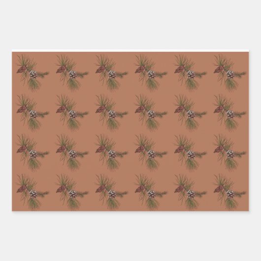 Weihnachtstiche und Zweige Rosa Muster Geschenkpapier Set (Vorderseite 3)