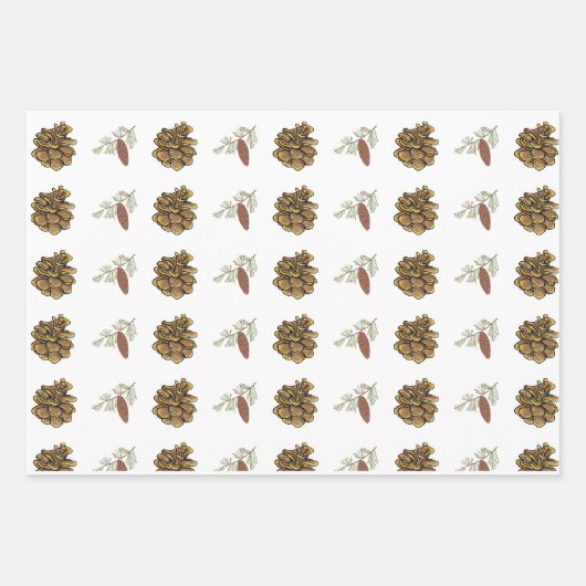 Weihnachtstiche und Zweige Rosa Muster Geschenkpapier Set (Vorderseite)