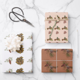 Weihnachtstiche und Zweige Rosa Muster Geschenkpapier Set