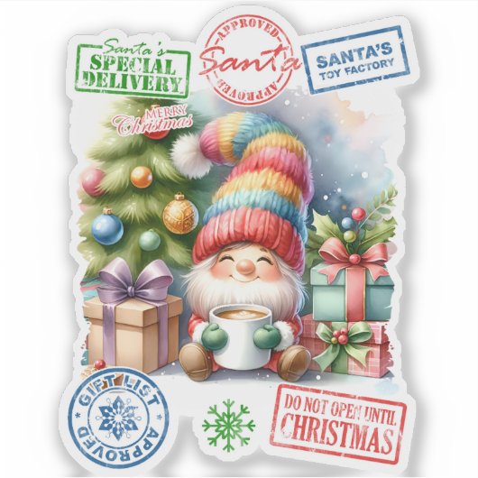 Weihnachtsticker mit einem fröhlichen Elf Aufkleber (Vorderseite)