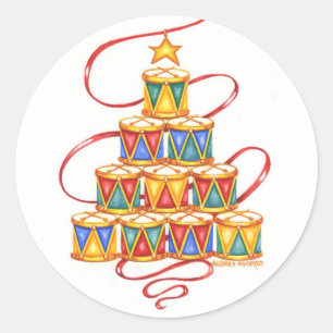 Weihnachtstickers Tree of Drums Round Runder Aufkleber