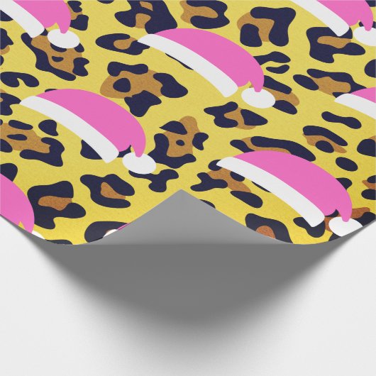 Weihnachtstierdruck mit rosa Weihnachtsmannmützen Geschenkpapier (Ecke)