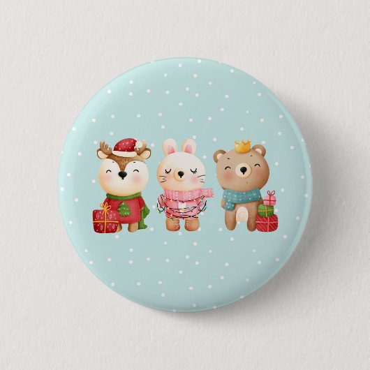 Weihnachtstiere in festlichen Outfits Button (Vorderseite)