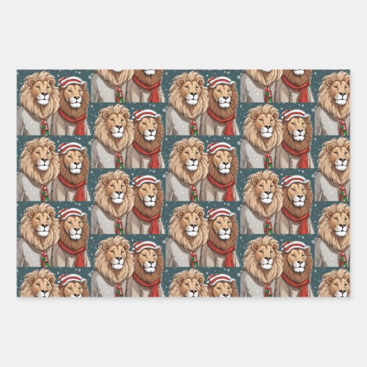 Weihnachtstiere, Löwen, Polar Bären und Donkey Geschenkpapier Set (Vorderseite)