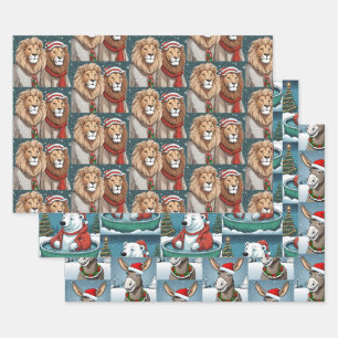 Weihnachtstiere, Löwen, Polar Bären und Donkey Geschenkpapier Set
