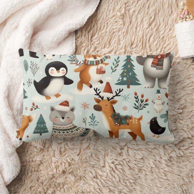 Weihnachtstiere Nahtlose Muster Blume Kissen (Decke)