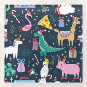 Weihnachtstiere, Niedliches Nahtloses Design. Glasuntersetzer