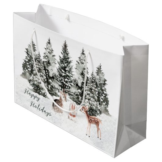 Weihnachtstiere Pine Forest Geschenktasche Große Geschenktüte (Rückseite Schrägansicht)