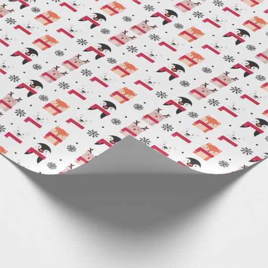 Weihnachtstiere, -rotwild, -Eisbär, -Pinguin u. Geschenkpapier (Ecke)