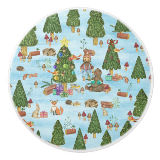 Weihnachtstiere und Lumberjack im Winterwald Keramikknauf