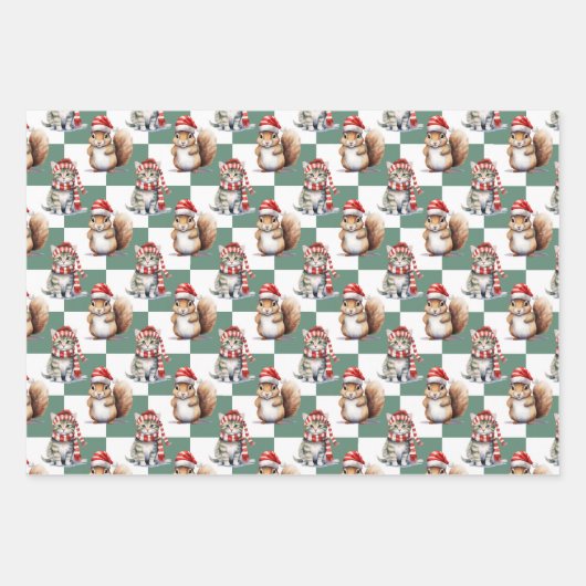 Weihnachtstiere Wrapping Paper Set Geschenkpapier Set (Vorderseite)