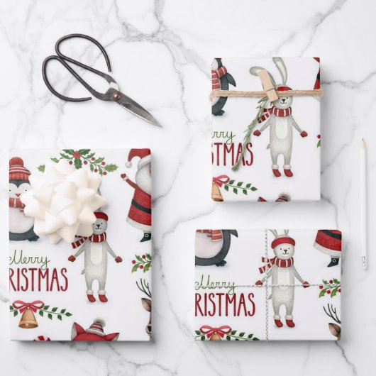 Weihnachtstiermuster Geschenkpapier Set (Vorderseite)
