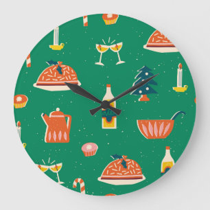 Weihnachtstisch, vintage Muster. Große Wanduhr