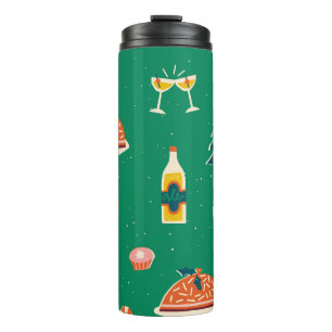 Weihnachtstisch, Vintages Muster. Thermosbecher