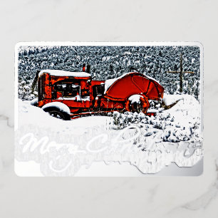 Weihnachtstraktor Schnee Folien Feiertagskarte
