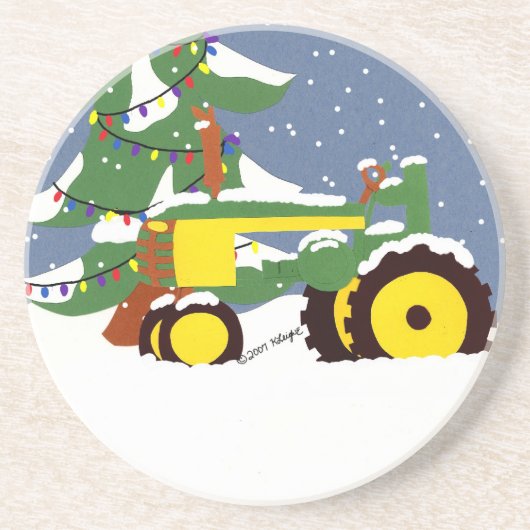 Weihnachtstraktor und Schnee-Untersetzer Getränkeuntersetzer (Vorne)