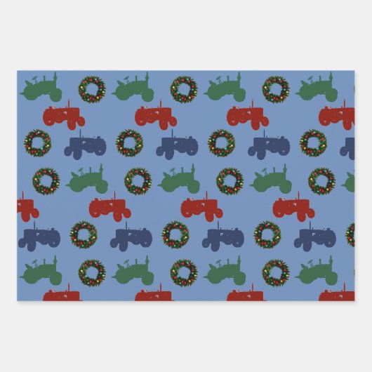 Weihnachtstraktoren gemustert geschenkpapier set (Vorderseite 3)