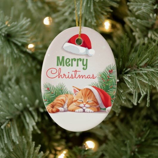 Weihnachtstrände - Kitten in Weihnachtsmannmütze s Keramik Ornament (Baum)