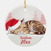 Weihnachtstrände - Schlafkätzchen in Weihnachtsman Keramik Ornament (Hinten)