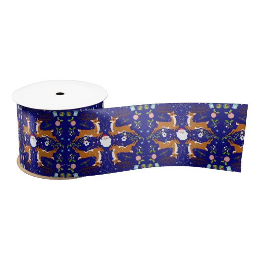 Weihnachtstränger Blue Seamless Pattern Satinband (Spule)