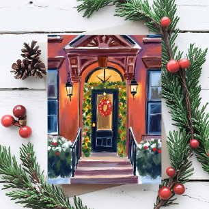 Weihnachtstreppen Winterurlaub Aquarell Postkarte